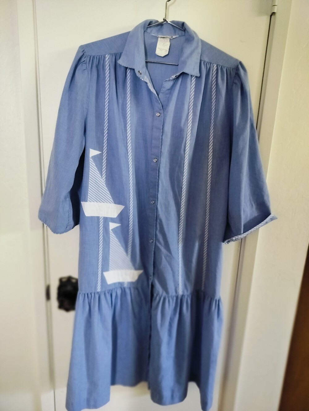 Vintage 1980s Models Coat Blue Nautical Sailboat Applique Shirt Dress Size 12